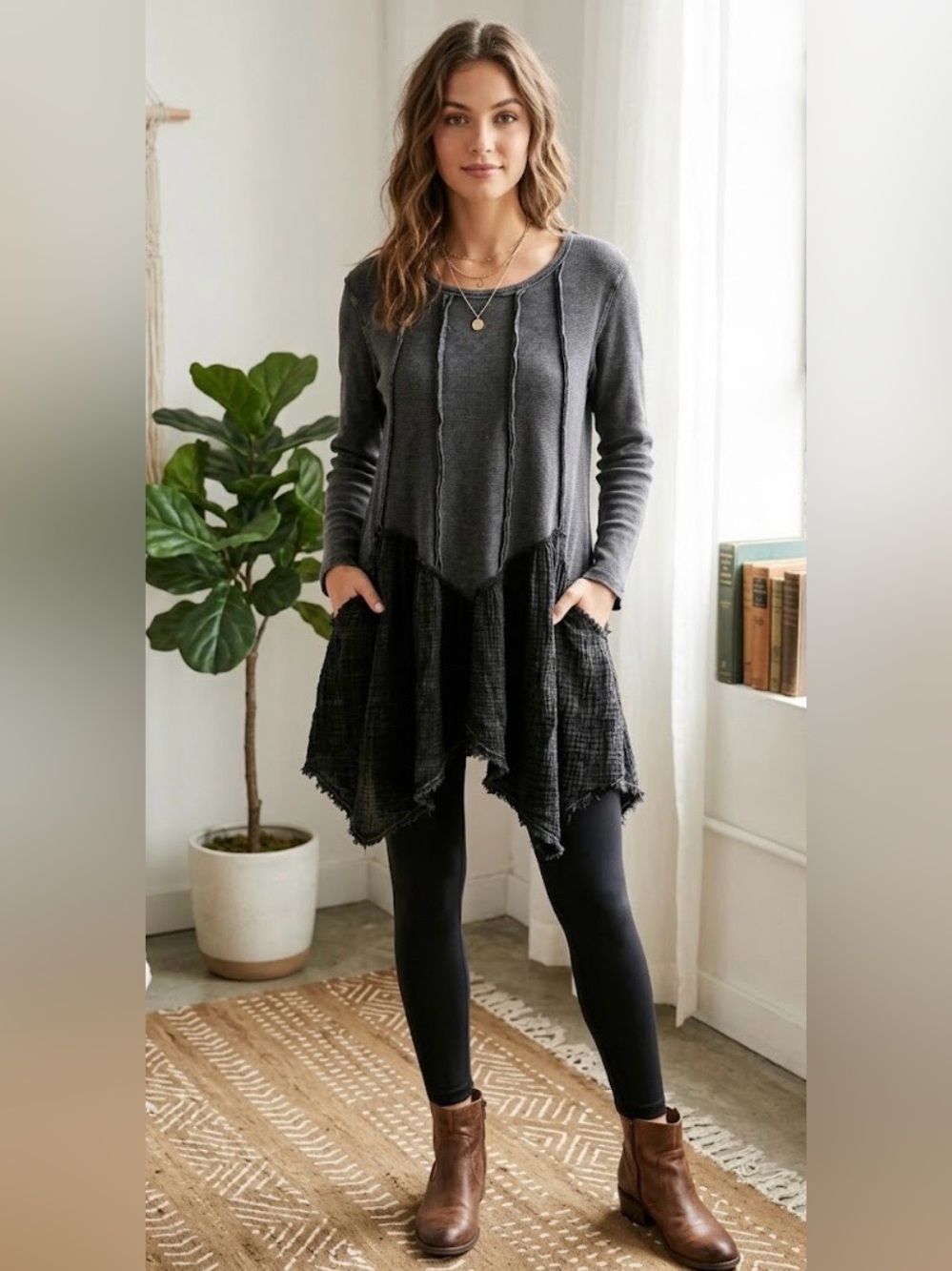 NWOT Mixed fabric acid was asymmetrical hem tunic/dress  by J Her.